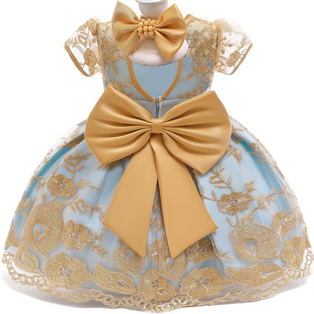 Baby princess dress 1-3 years old dress gold lace